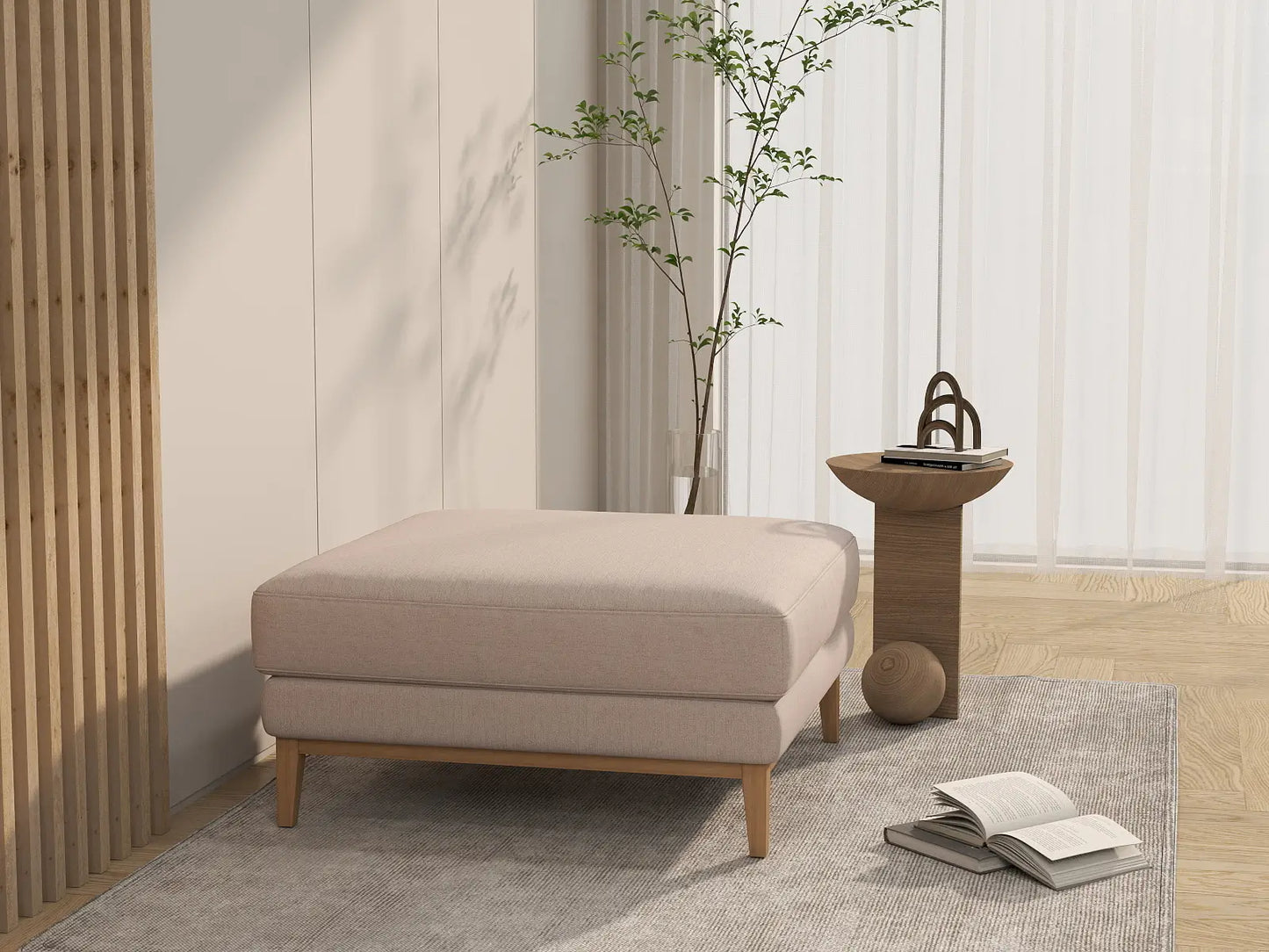 Deluxe Cloud Khaki Ottoman | 1-Piece (Includes 1 Ottoman), Linen Look Poly Fabric, Washable Cushion Covers