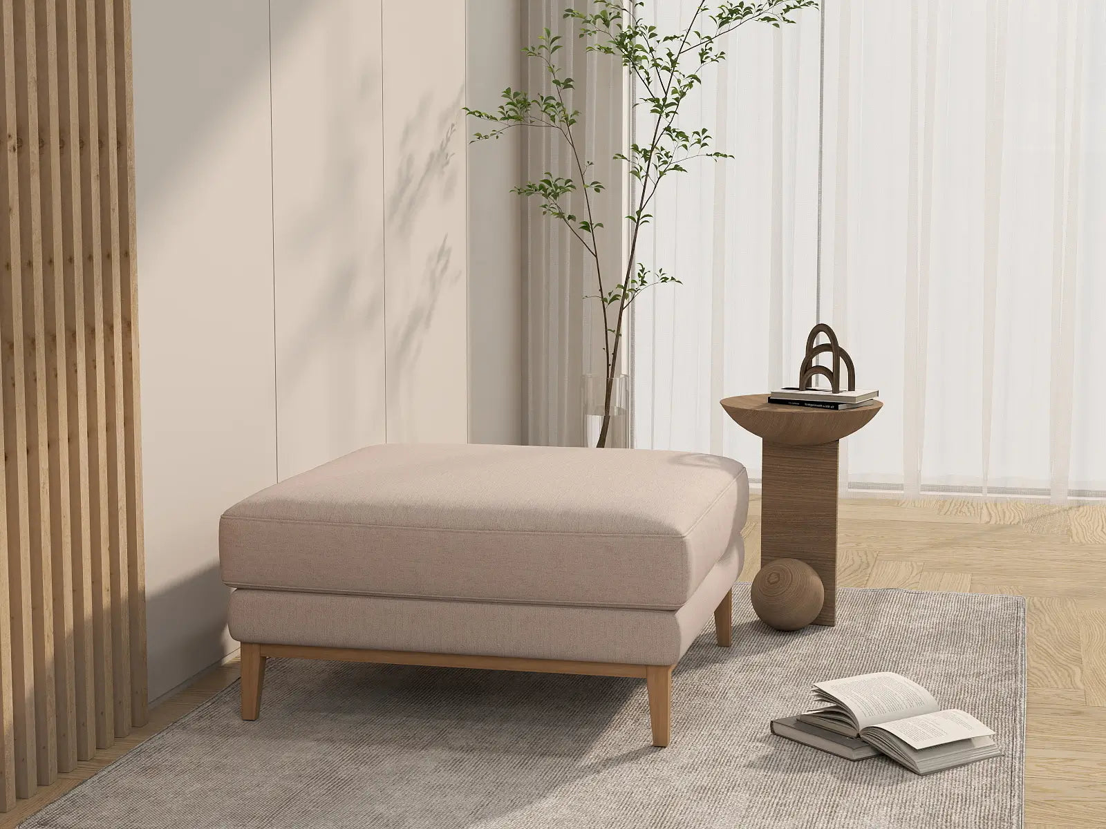Deluxe Cloud Khaki Ottoman | 1-Piece (Includes 1 Ottoman), Linen Look Poly Fabric, Washable Cushion Covers