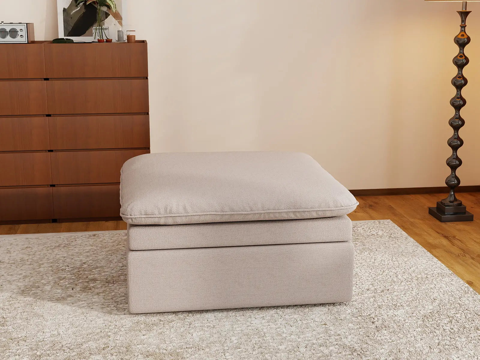 Puf Deluxe Cloud Caqui | 1 pieza (Incluye 1 puf), Tela de Poliéster con Aspecto de Lino, Fundas de Cojín Lavables