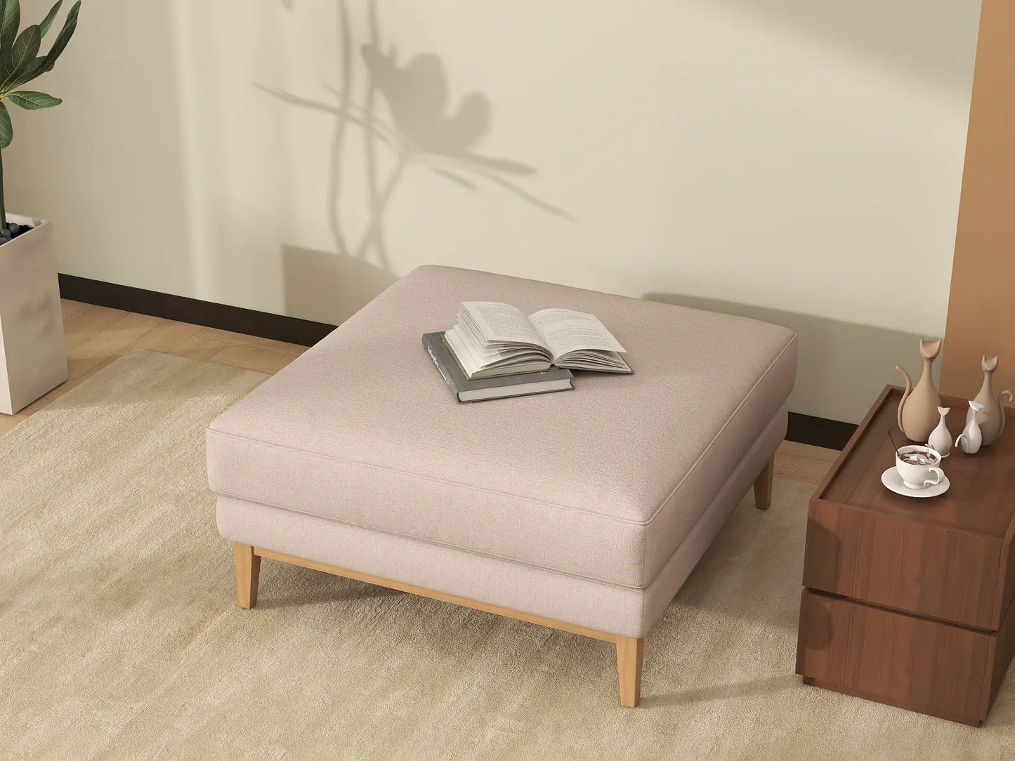 Deluxe Cloud Khaki Ottoman | 1-Piece (Includes 1 Ottoman), Linen Look Poly Fabric, Washable Cushion Covers