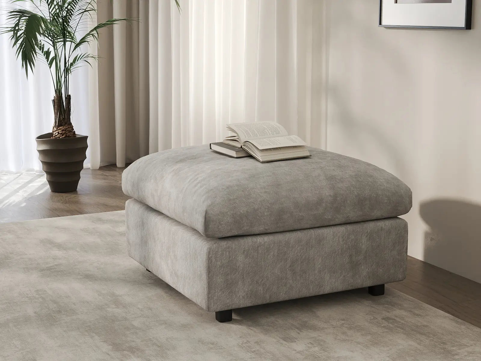 Puf Deluxe Cloud gris claro | 1 pieza (incluye 1 puf), tela de chenilla mezcla de lino, fundas de cojín lavables