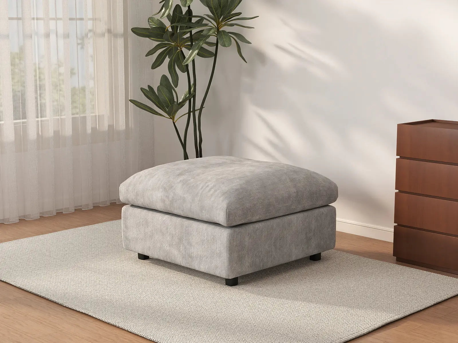 Puf Deluxe Cloud gris claro | 1 pieza (incluye 1 puf), tela de chenilla mezcla de lino, fundas de cojín lavables