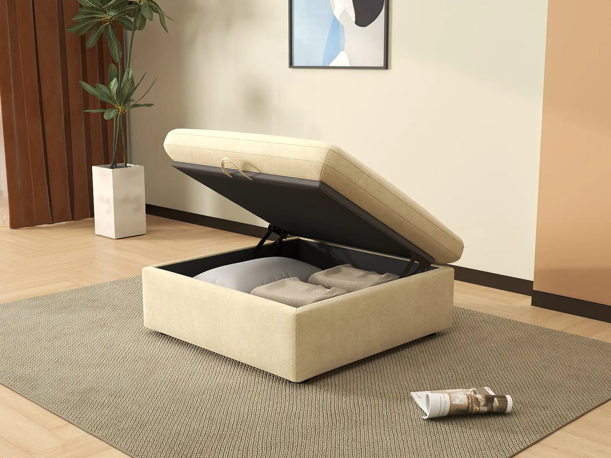 Deluxe Cloud Ottoman in Beige Velvet | 1-Piece (Includes 1 Ottoman), Living Room Accent, Easy To Clean, Small Space