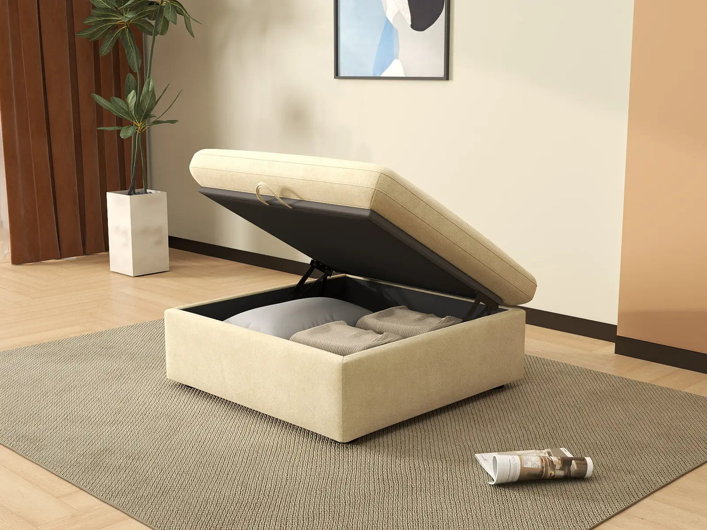 Deluxe Cloud Ottoman in Beige Velvet | 1-Piece (Includes 1 Ottoman), Living Room Accent, Easy To Clean, Small Space