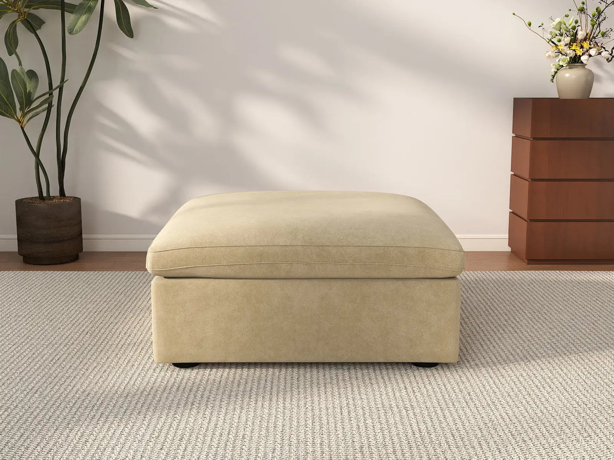 Deluxe Cloud Ottoman in Beige Velvet | 1-Piece (Includes 1 Ottoman), Living Room Accent, Easy To Clean, Small Space