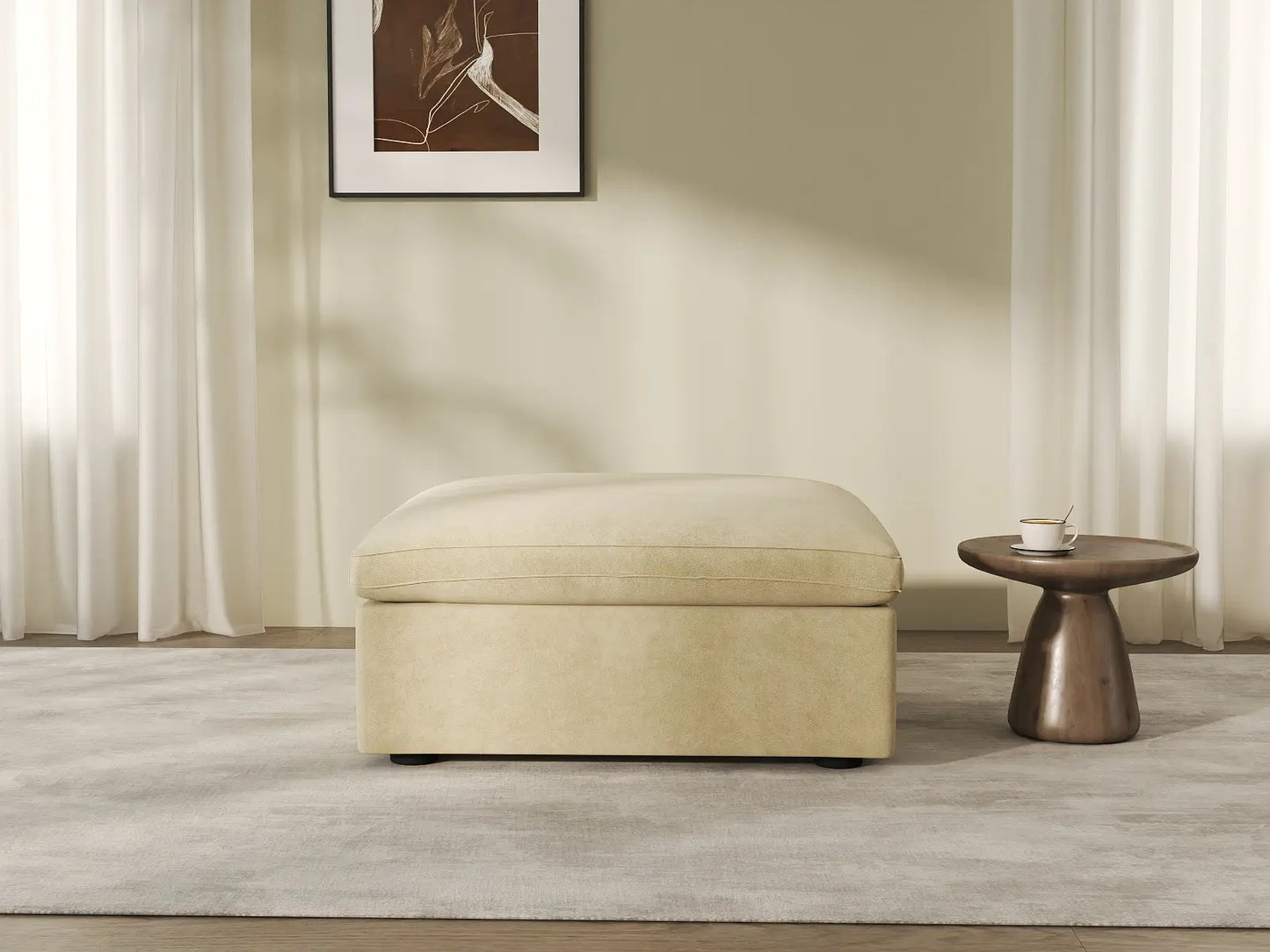 Deluxe Cloud Ottoman in Beige Velvet | 1-Piece (Includes 1 Ottoman), Living Room Accent, Easy To Clean, Small Space
