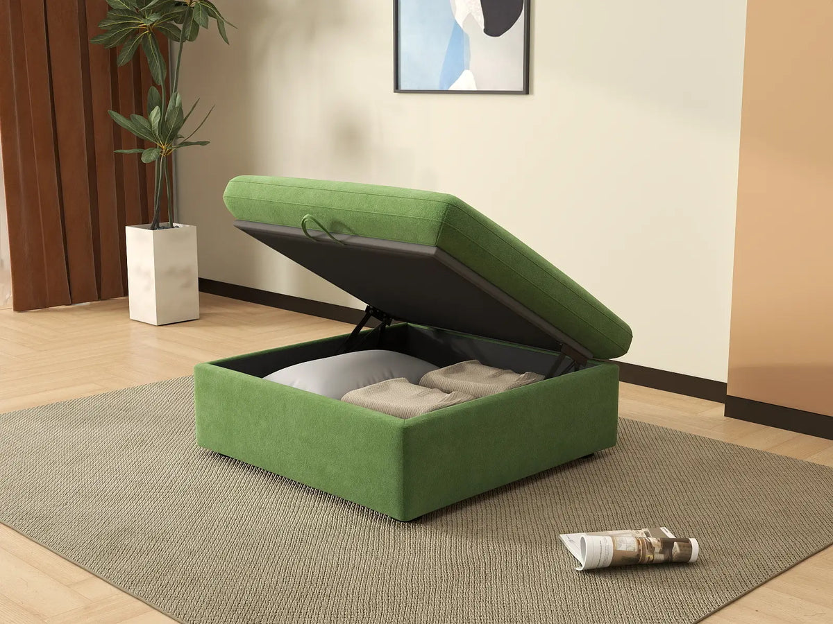 Deluxe Cloud Ottoman in Earth Green Velvet | 1-Piece (Includes 1 Ottoman), Living Room Accent, Easy To Clean, Contemporary Style