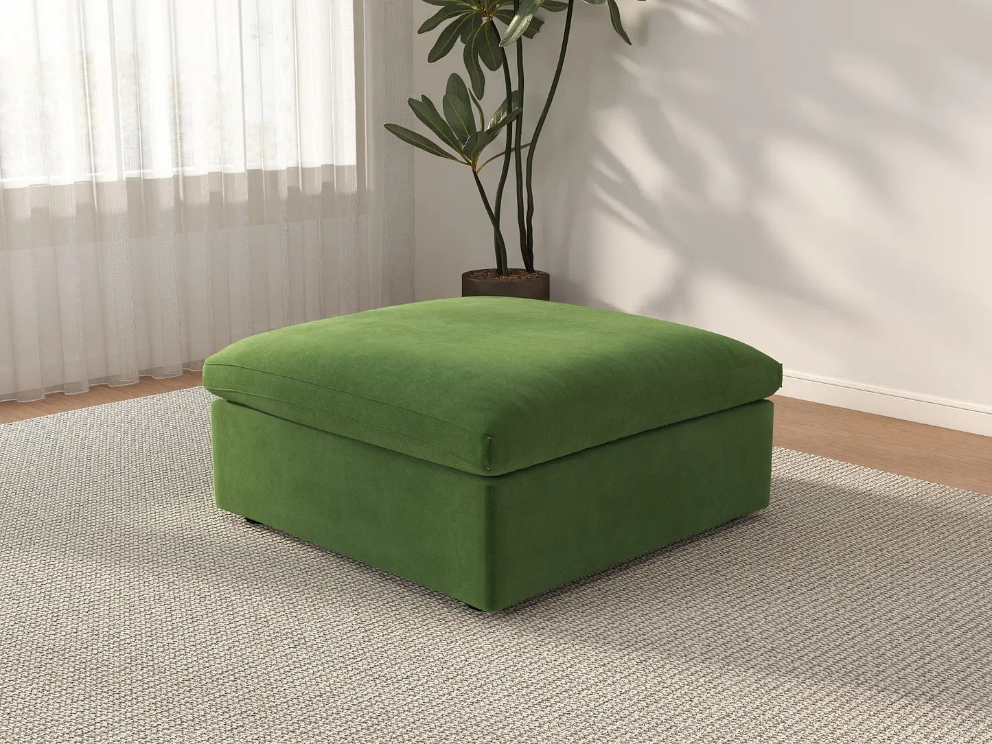 Deluxe Cloud Ottoman in Earth Green Velvet | 1-Piece (Includes 1 Ottoman), Living Room Accent, Easy To Clean, Contemporary Style