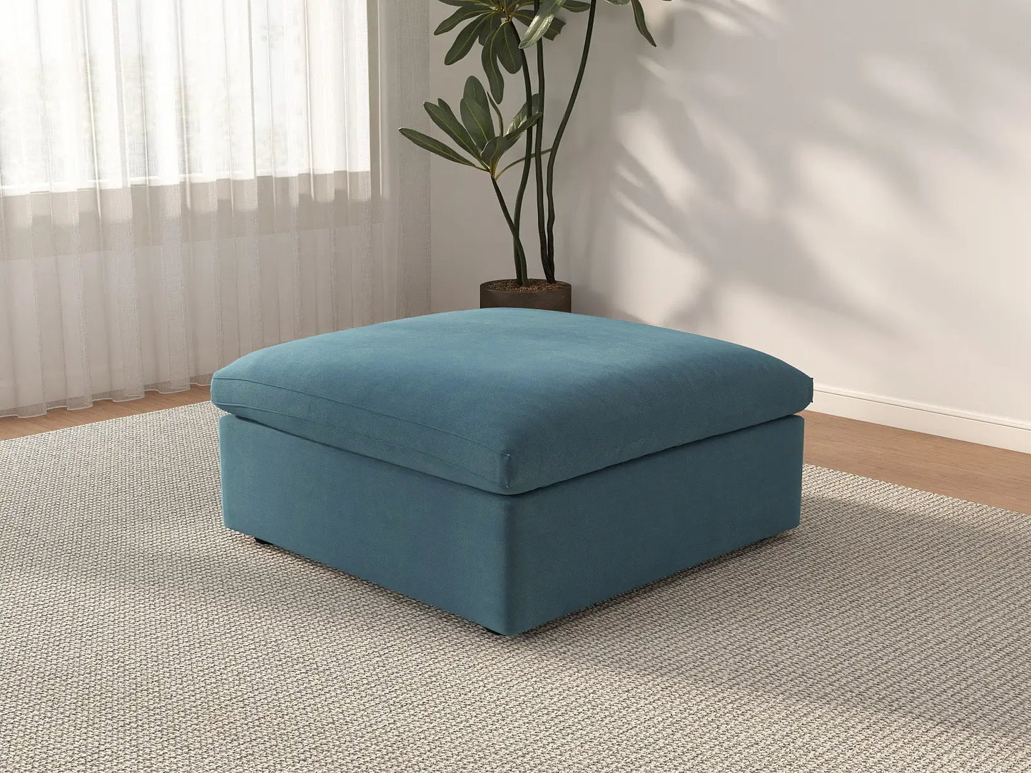 Deluxe Cloud Ottoman in Light Blue Velvet | 1-Piece (Includes 1 Ottoman), Living Room Accent, Easy To Clean, Modular Design