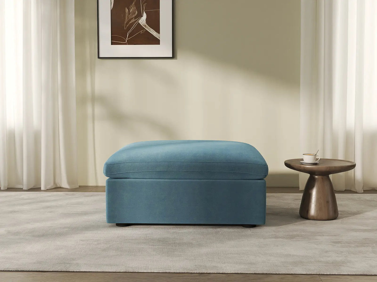 Deluxe Cloud Ottoman in Light Blue Velvet | 1-Piece (Includes 1 Ottoman), Living Room Accent, Easy To Clean, Modular Design