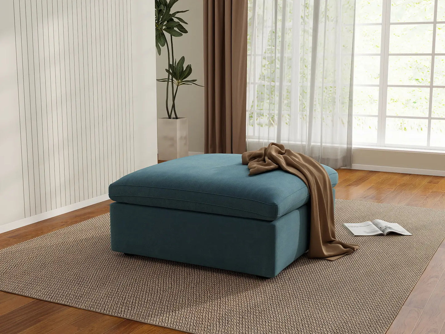 Deluxe Cloud Ottoman in Light Blue Velvet | 1-Piece (Includes 1 Ottoman), Living Room Accent, Easy To Clean, Modular Design