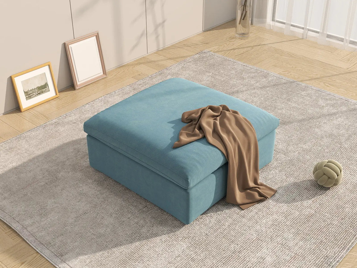 Deluxe Cloud Ottoman in Light Blue Velvet | 1-Piece (Includes 1 Ottoman), Living Room Accent, Easy To Clean, Modular Design