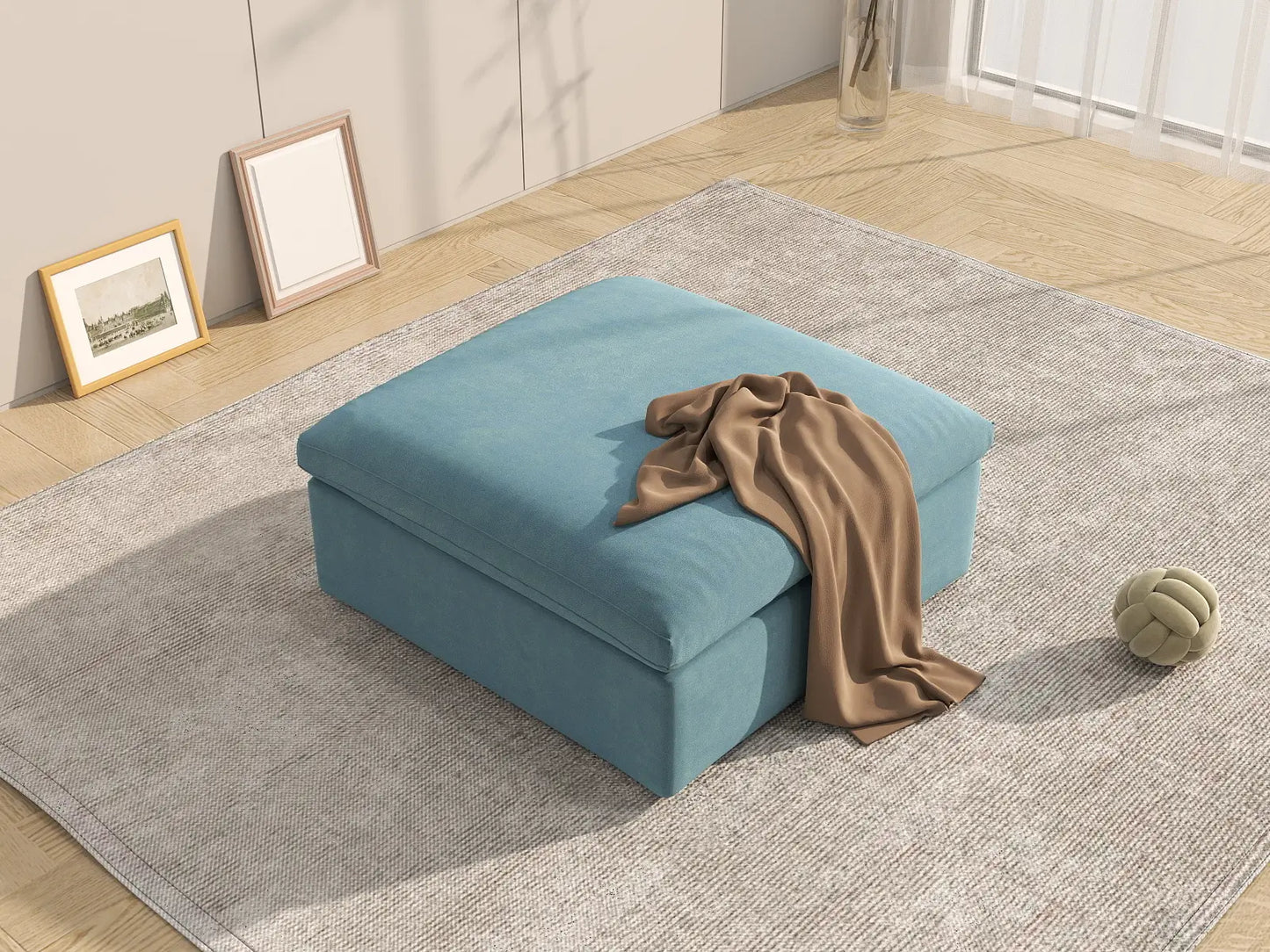 Deluxe Cloud Ottoman in Light Blue Velvet | 1-Piece (Includes 1 Ottoman), Living Room Accent, Easy To Clean, Modular Design