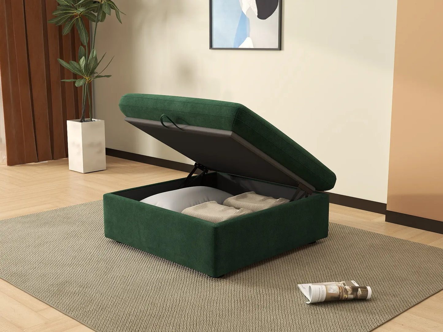 Deluxe Cloud Ottoman in Olive Green Velvet | 1-Piece (Includes 1 Ottoman), Living Room Accent, Easy To Clean, Stylish Design