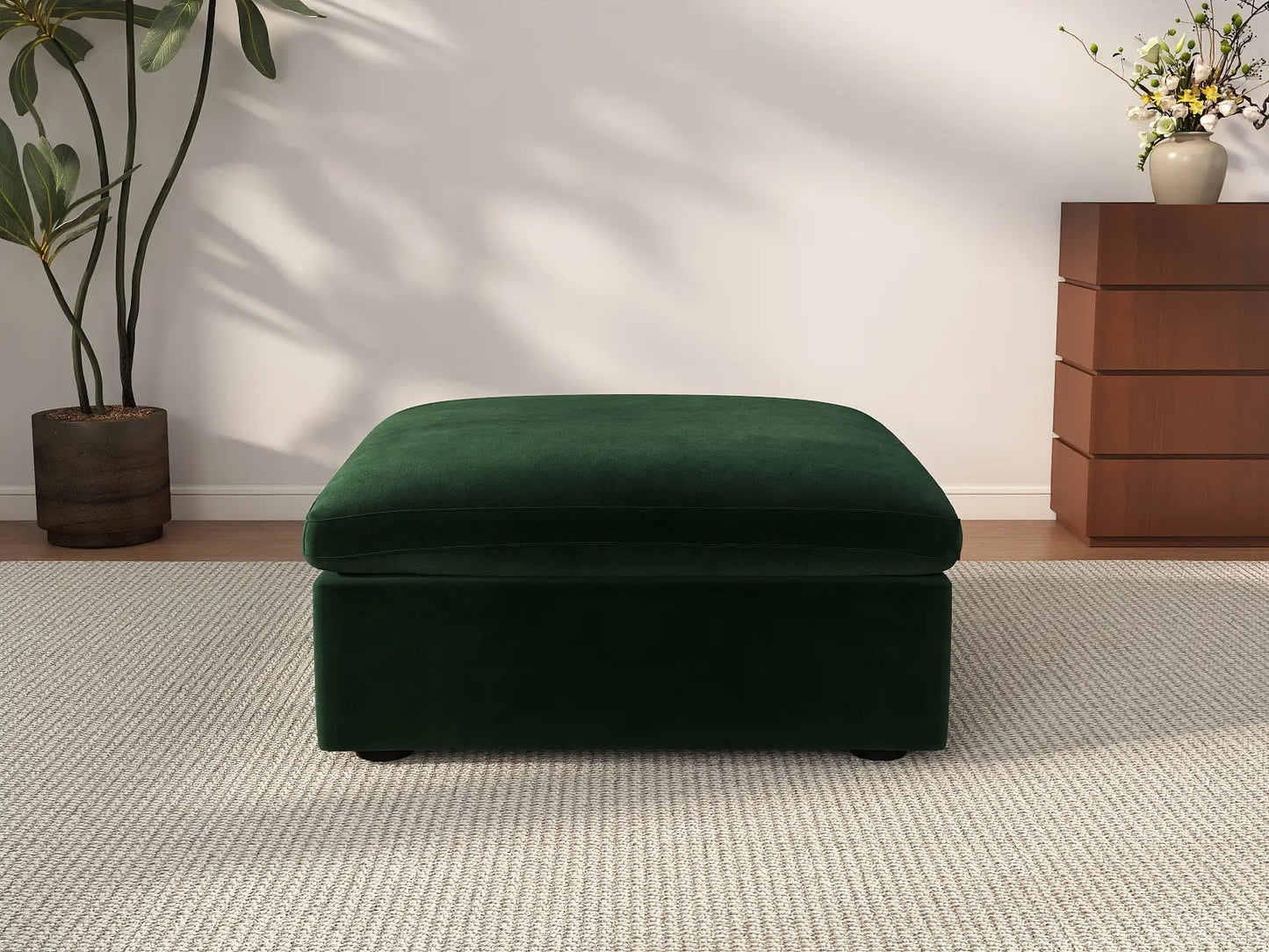 Deluxe Cloud Ottoman in Olive Green Velvet | 1-Piece (Includes 1 Ottoman), Living Room Accent, Easy To Clean, Stylish Design