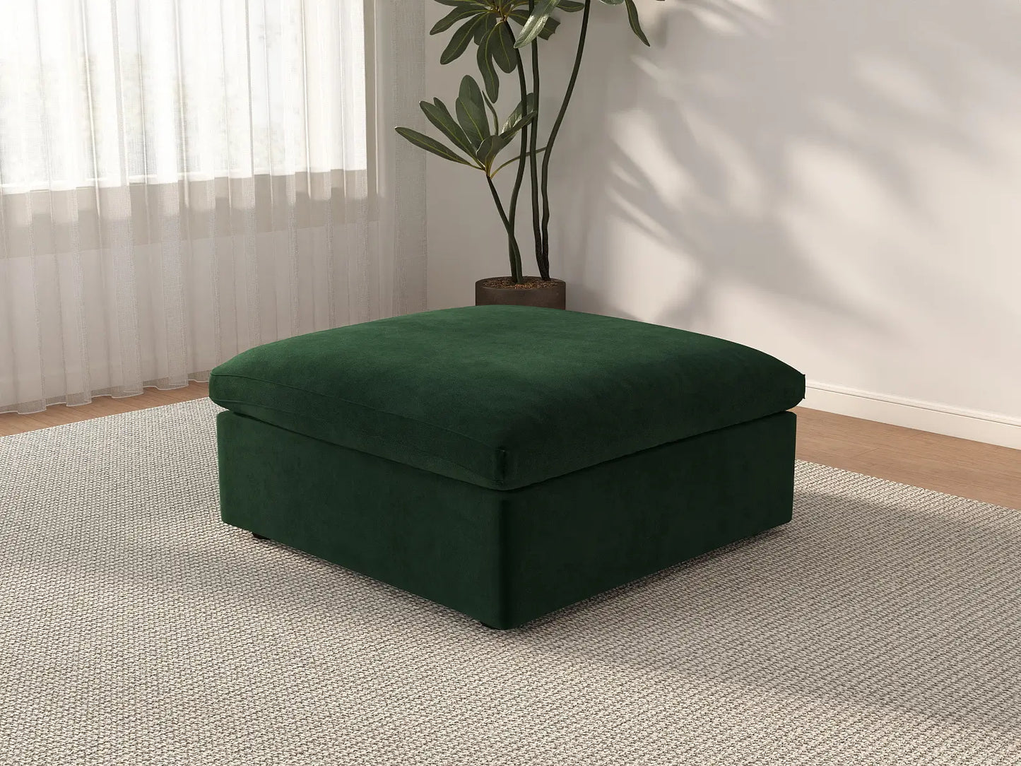 Deluxe Cloud Ottoman in Olive Green Velvet | 1-Piece (Includes 1 Ottoman), Living Room Accent, Easy To Clean, Stylish Design
