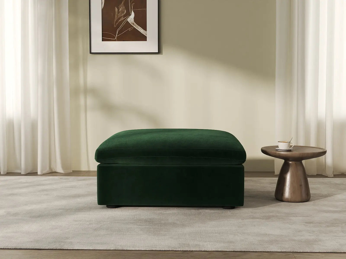 Deluxe Cloud Ottoman in Olive Green Velvet | 1-Piece (Includes 1 Ottoman), Living Room Accent, Easy To Clean, Stylish Design