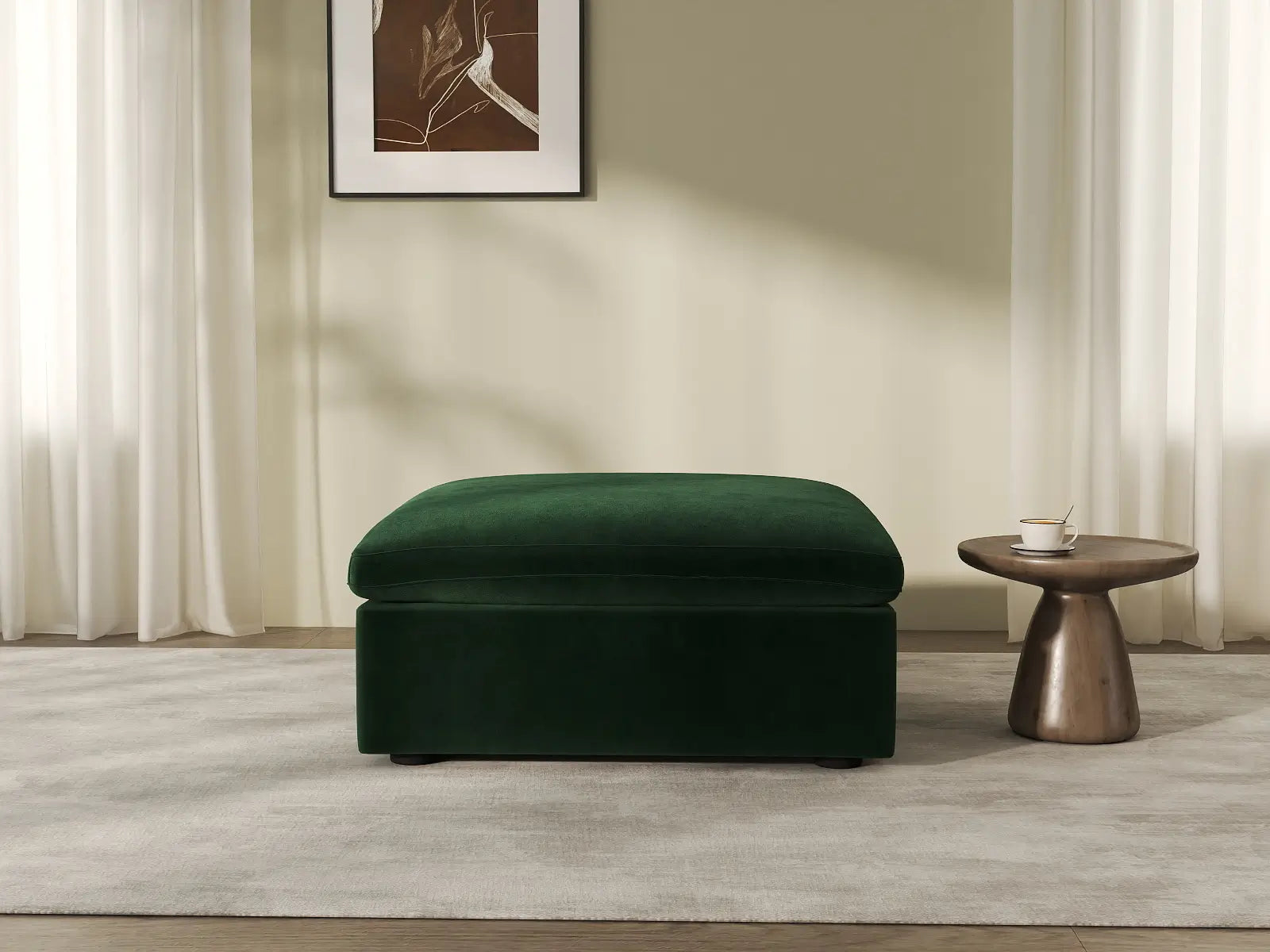Deluxe Cloud Ottoman in Olive Green Velvet | 1-Piece (Includes 1 Ottoman), Living Room Accent, Easy To Clean, Stylish Design