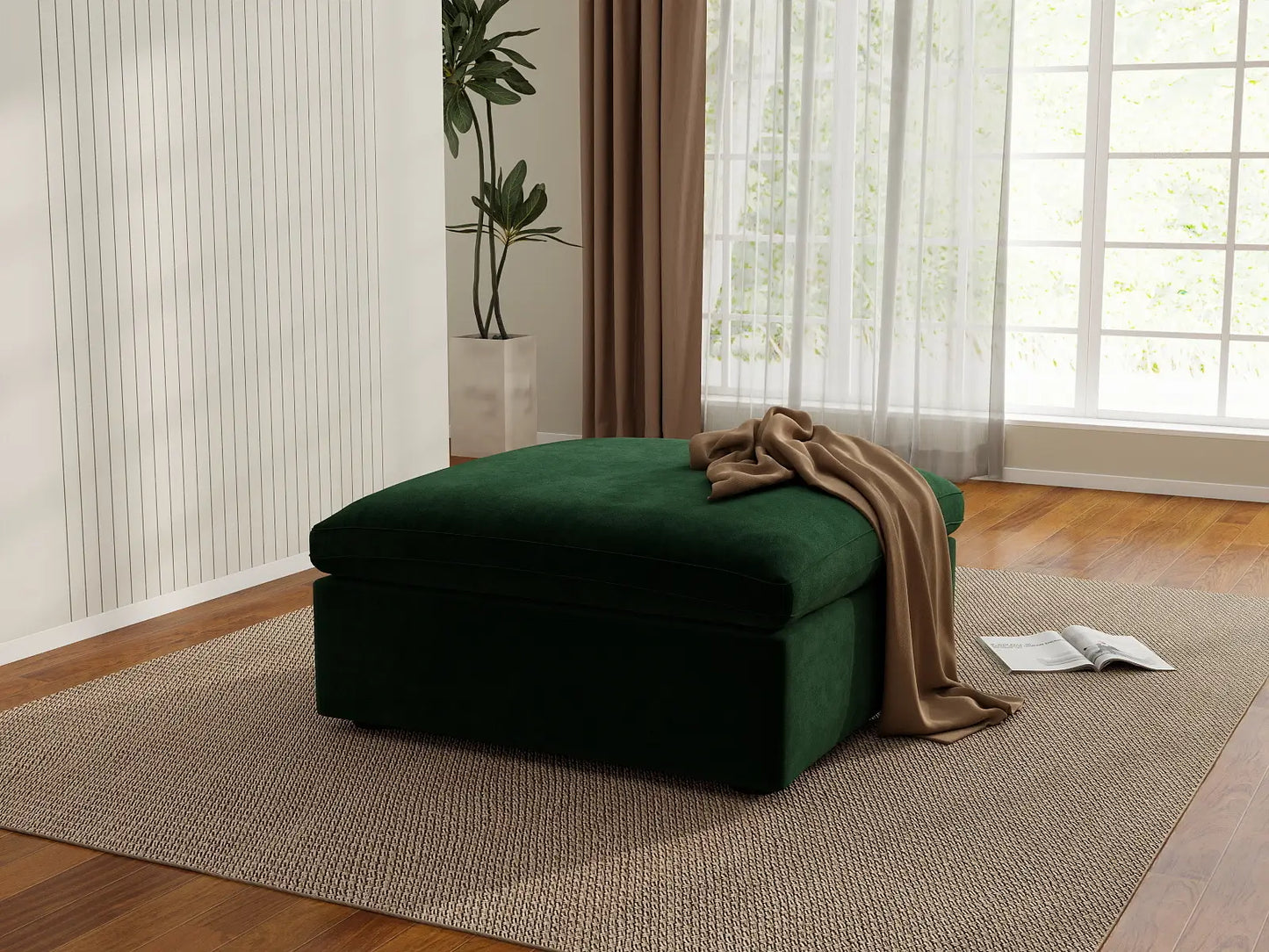 Deluxe Cloud Ottoman in Olive Green Velvet | 1-Piece (Includes 1 Ottoman), Living Room Accent, Easy To Clean, Stylish Design
