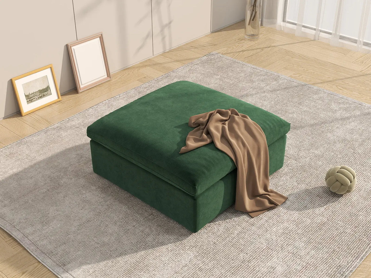 Deluxe Cloud Ottoman in Olive Green Velvet | 1-Piece (Includes 1 Ottoman), Living Room Accent, Easy To Clean, Stylish Design