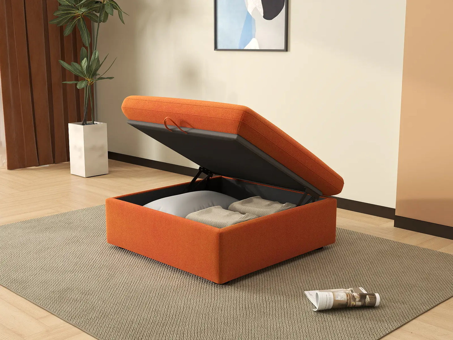 Deluxe Cloud Ottoman in Orange Velvet | 1-Piece (Includes 1 Ottoman), Living Room Accent, Easy To Clean, Modern Style