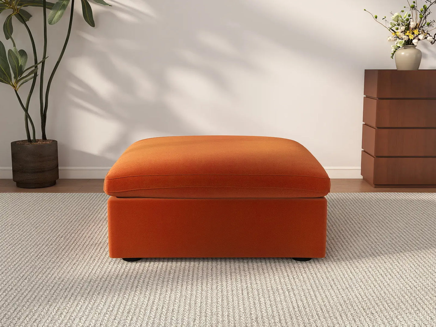 Deluxe Cloud Ottoman in Orange Velvet | 1-Piece (Includes 1 Ottoman), Living Room Accent, Easy To Clean, Modern Style