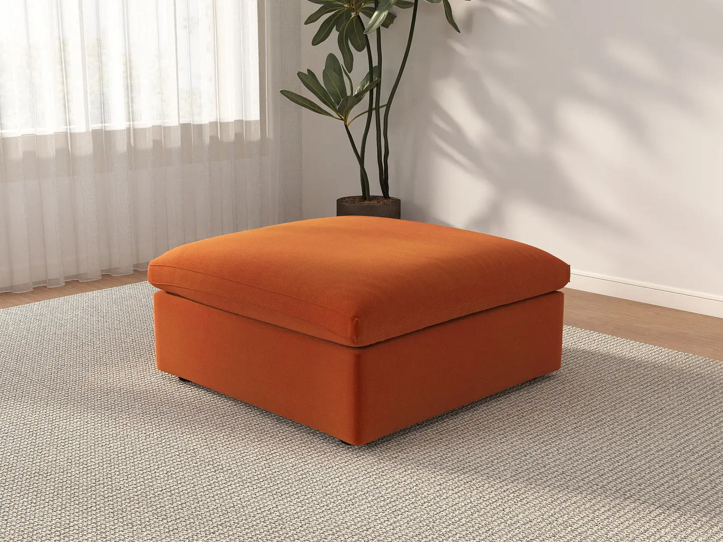 Deluxe Cloud Ottoman in Orange Velvet | 1-Piece (Includes 1 Ottoman), Living Room Accent, Easy To Clean, Modern Style