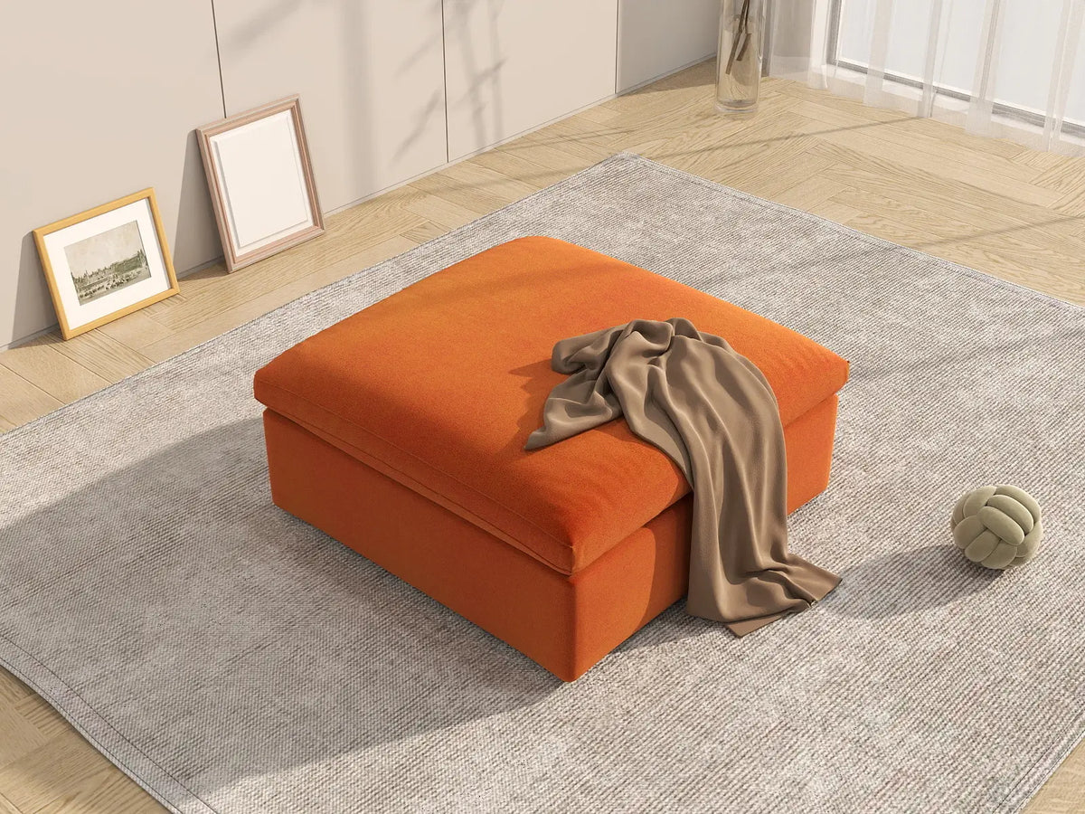 Deluxe Cloud Ottoman in Orange Velvet | 1-Piece (Includes 1 Ottoman), Living Room Accent, Easy To Clean, Modern Style