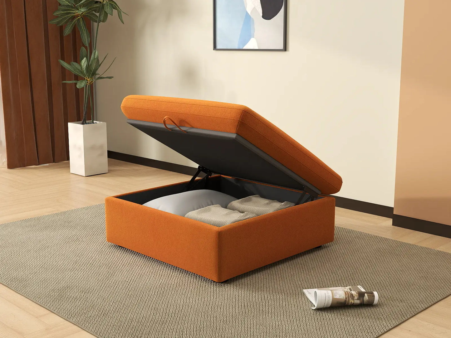 Deluxe Cloud Terracotta Ottoman | 1-Piece (Includes 1 Ottoman), Velvet Fabric, Living Room Accent, Washable Cushion Covers