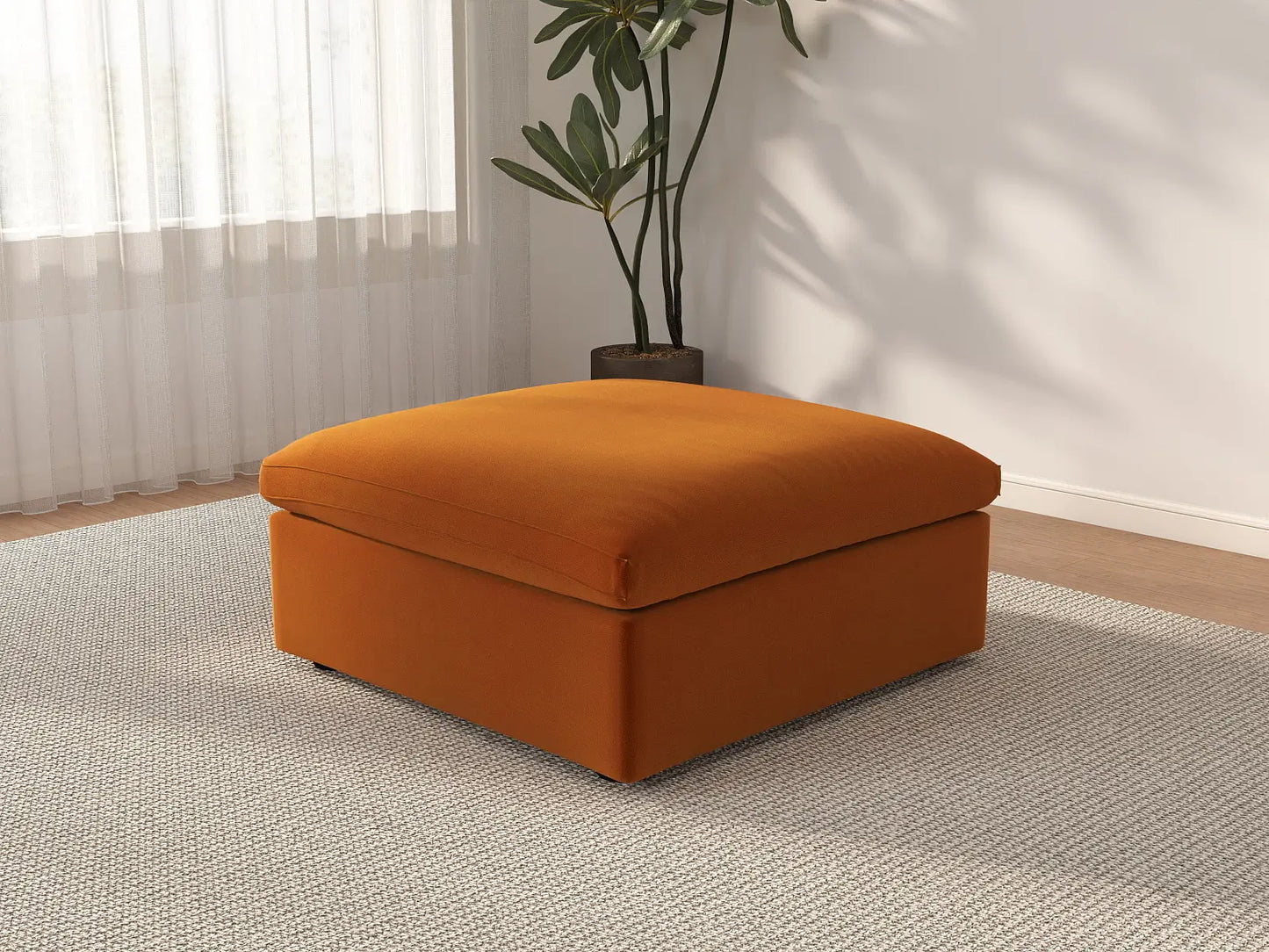 Deluxe Cloud Terracotta Ottoman | 1-Piece (Includes 1 Ottoman), Velvet Fabric, Living Room Accent, Washable Cushion Covers