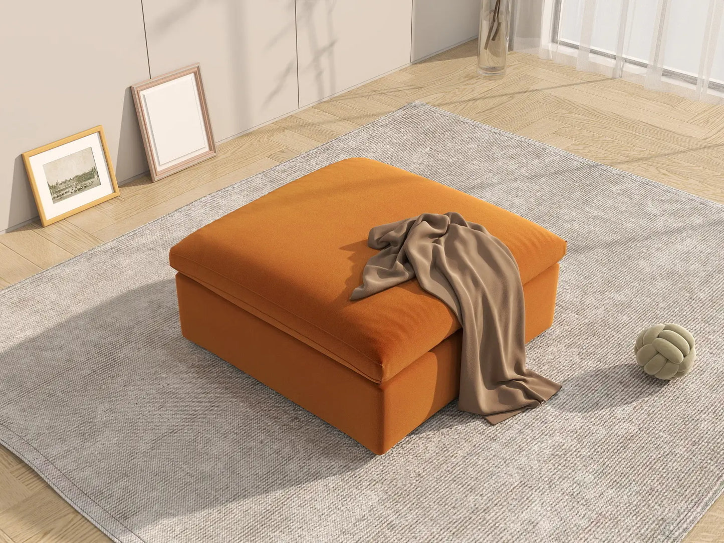 Deluxe Cloud Terracotta Ottoman | 1-Piece (Includes 1 Ottoman), Velvet Fabric, Living Room Accent, Washable Cushion Covers