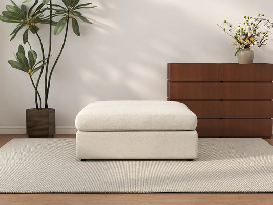 Otomana Deluxe Cloud Blanca | 1 Pieza (Incluye 1 Otomana), Tejido Bouclé Tipo Sherpa, Fácil de Limpiar