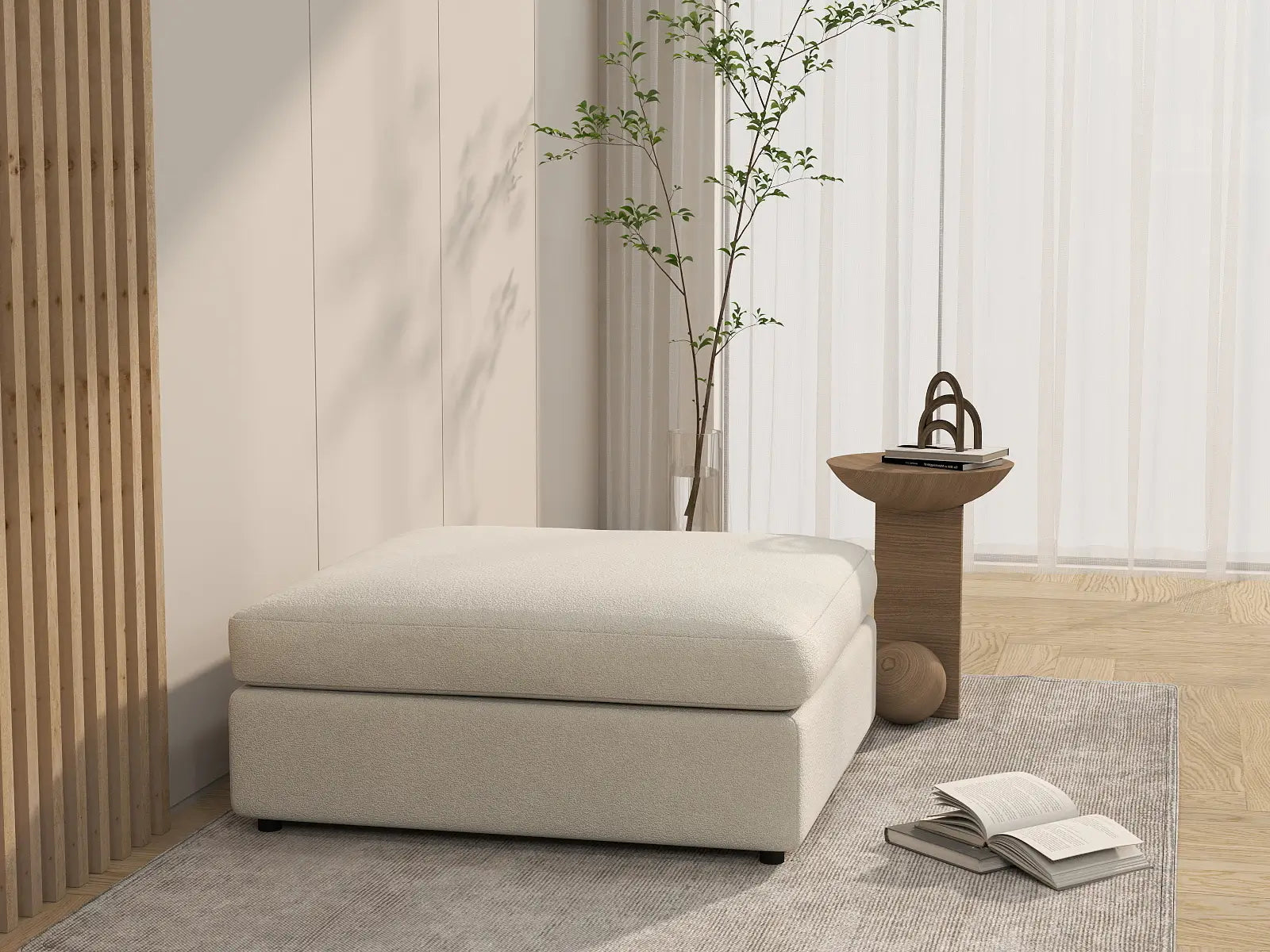 Deluxe Cloud White Ottoman | 1-Piece (Includes 1 Ottoman), Bouclé Sherpa-Like Fabric, Easy To Clean