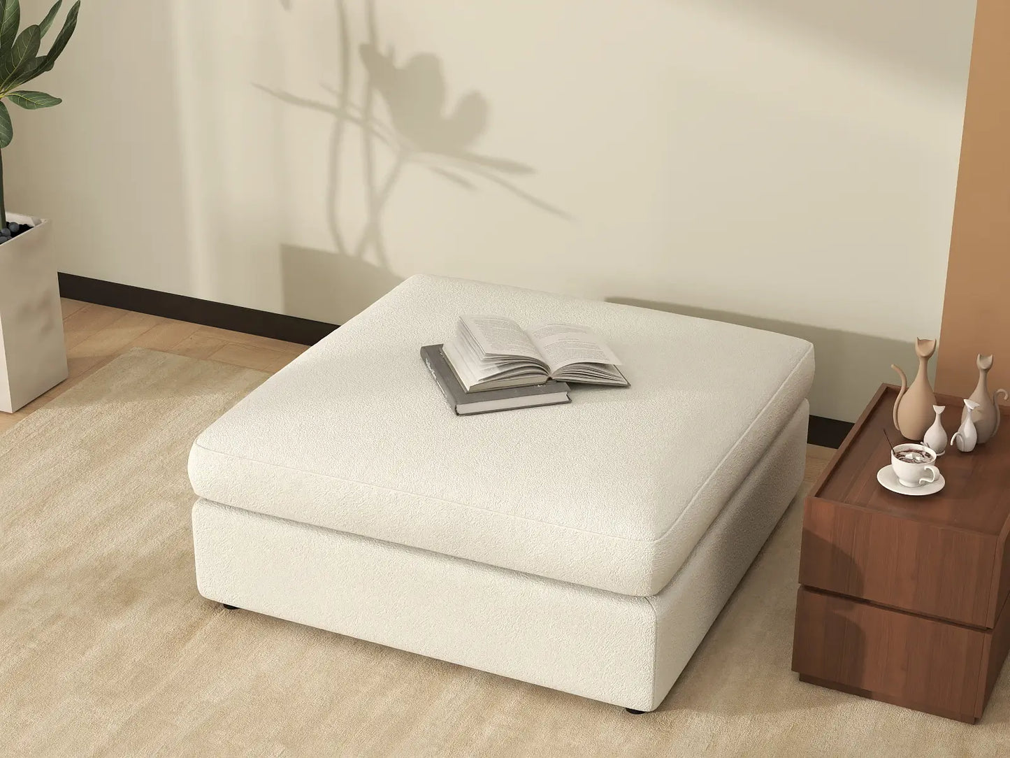 Deluxe Cloud White Ottoman | 1-Piece (Includes 1 Ottoman), Bouclé Sherpa-Like Fabric, Easy To Clean