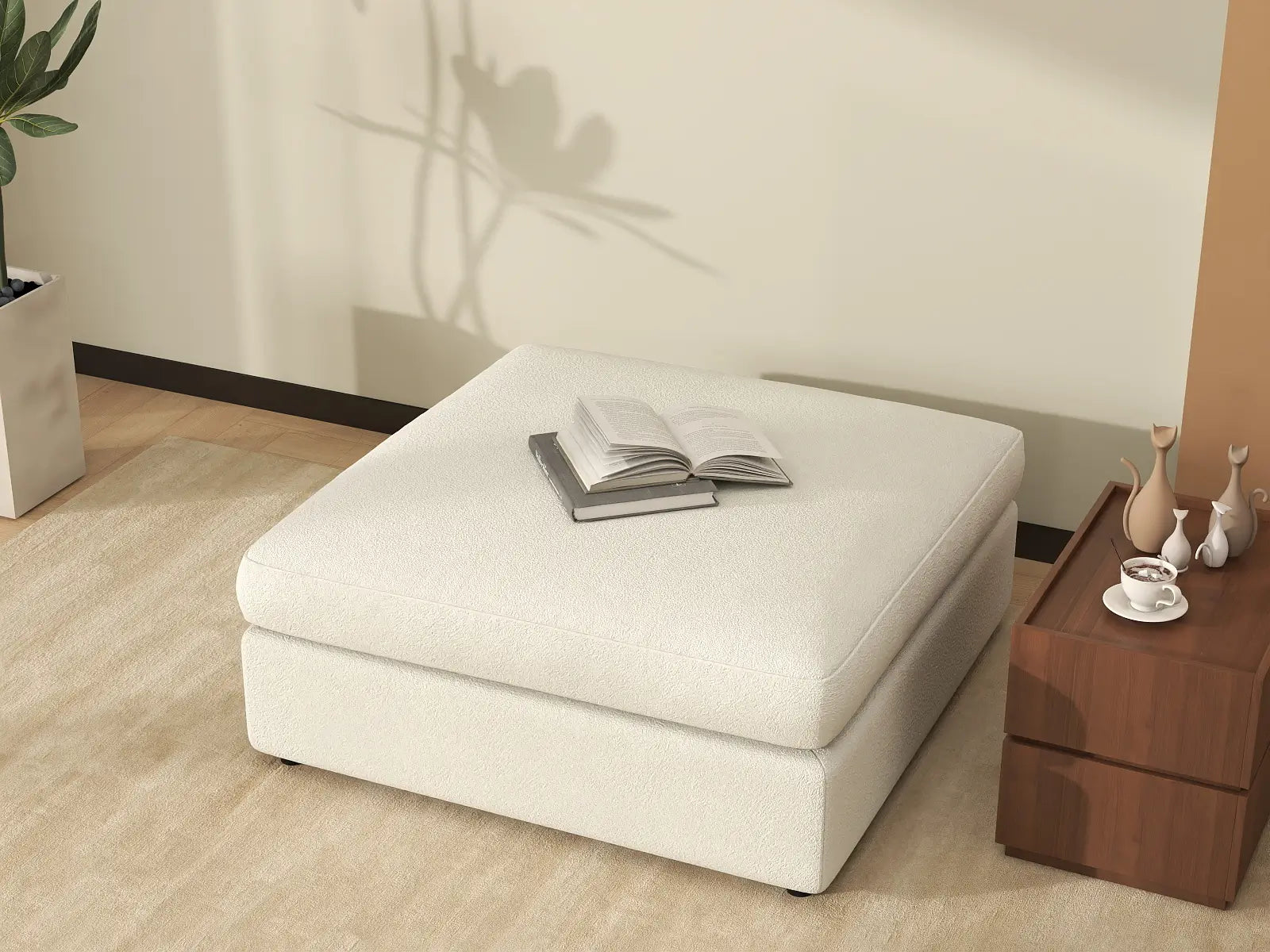 Deluxe Cloud White Ottoman | 1-Piece (Includes 1 Ottoman), Bouclé Sherpa-Like Fabric, Easy To Clean