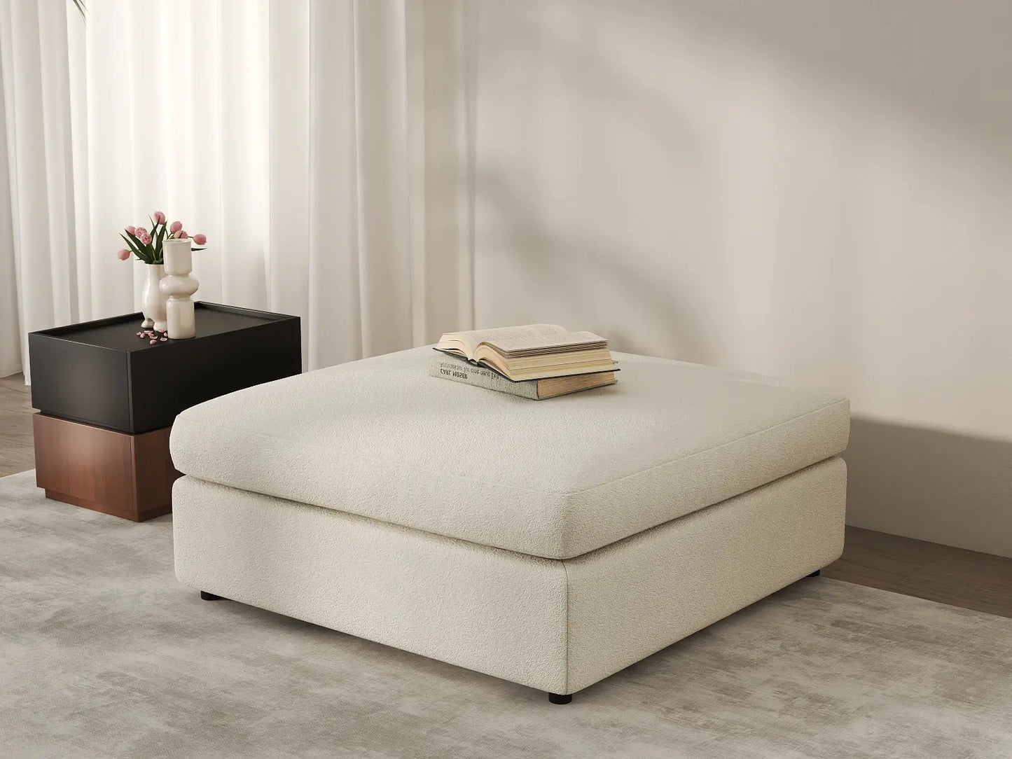 Deluxe Cloud White Ottoman | 1-Piece (Includes 1 Ottoman), Bouclé Sherpa-Like Fabric, Easy To Clean