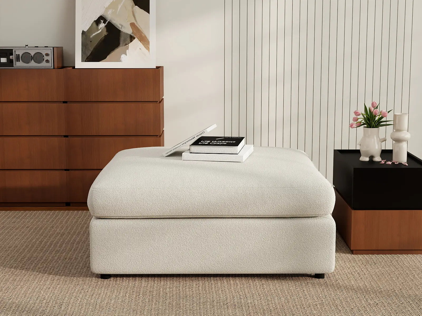 Deluxe Cloud White Ottoman | 1-Piece (Includes 1 Ottoman), Bouclé Sherpa-Like Fabric, Easy To Clean