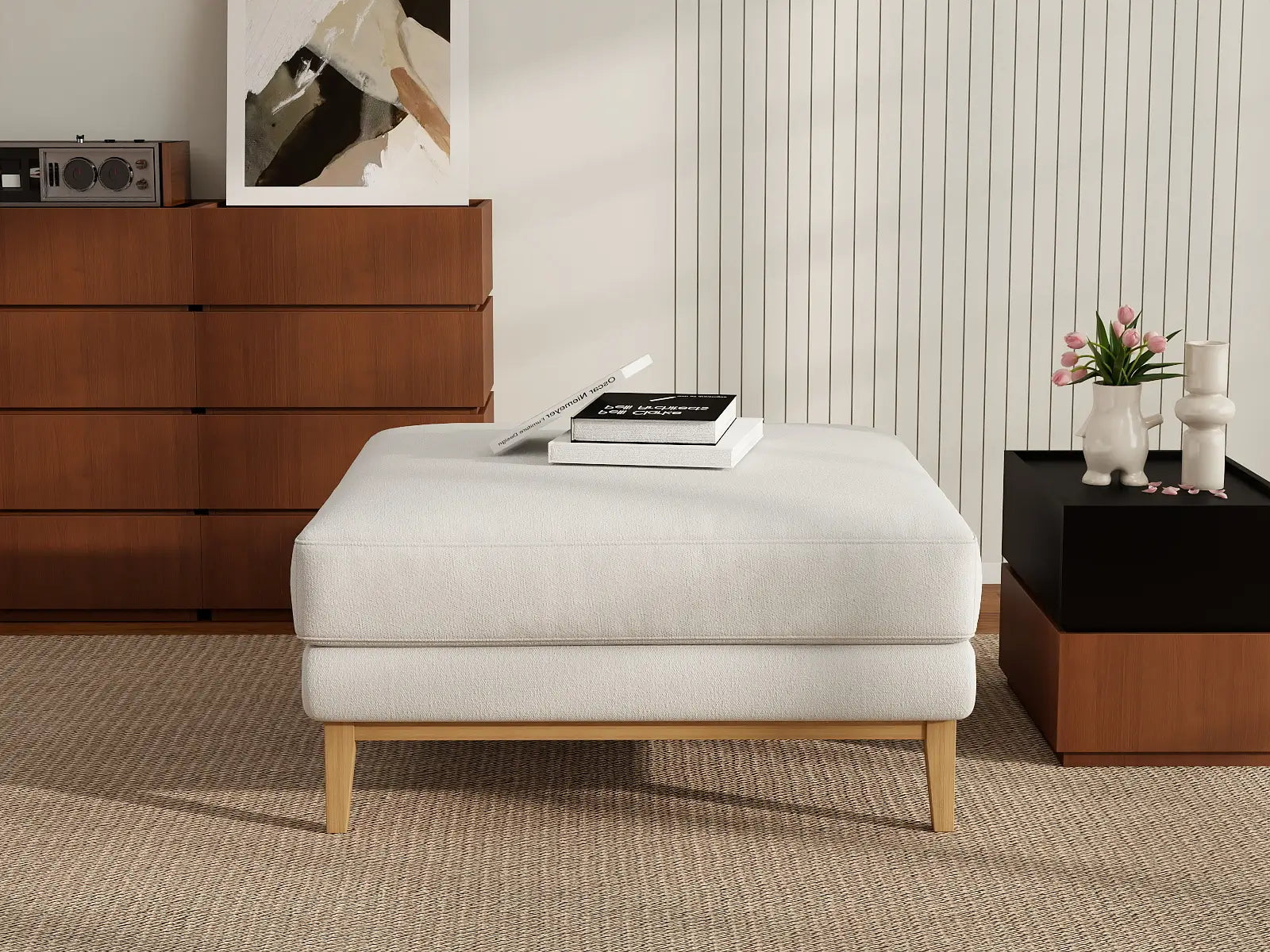 Deluxe Cloud White Ottoman | 1-Piece (Includes 1 Ottoman), Linen Look Poly Fabric, Easy To Clean