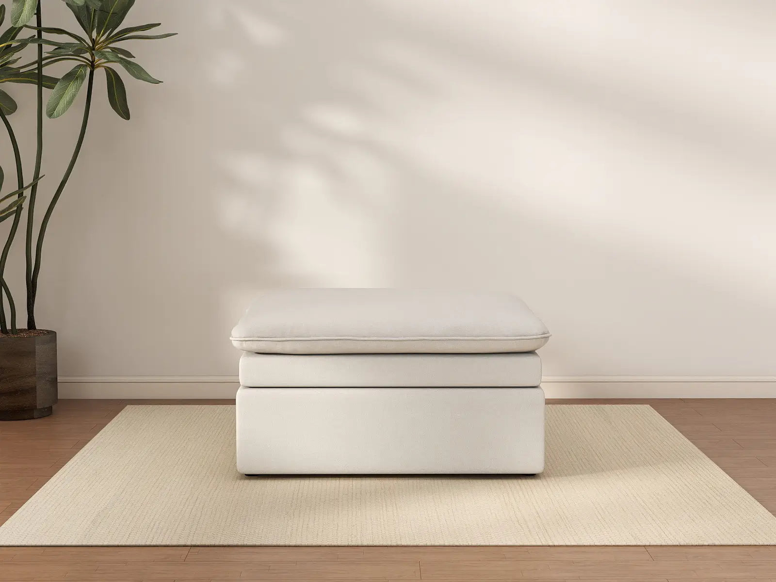 Deluxe Cloud White Ottoman | 1-Piece (Includes 1 Ottoman), Linen Look Poly Fabric, Easy To Clean