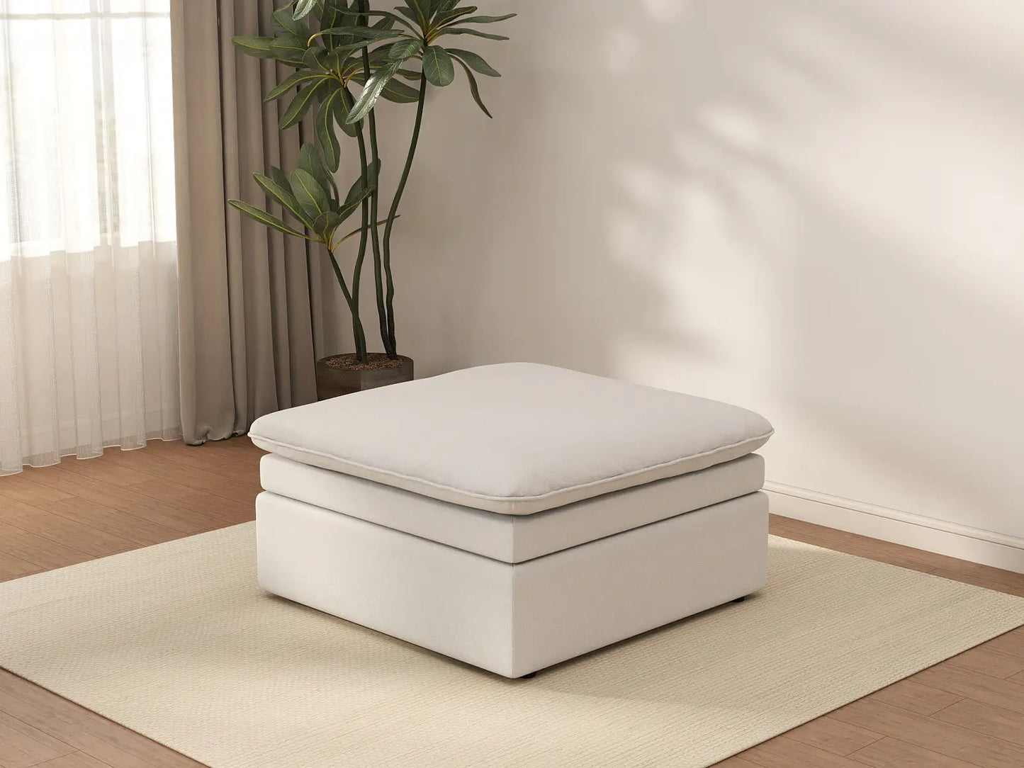Deluxe Cloud White Ottoman | 1-Piece (Includes 1 Ottoman), Linen Look Poly Fabric, Easy To Clean