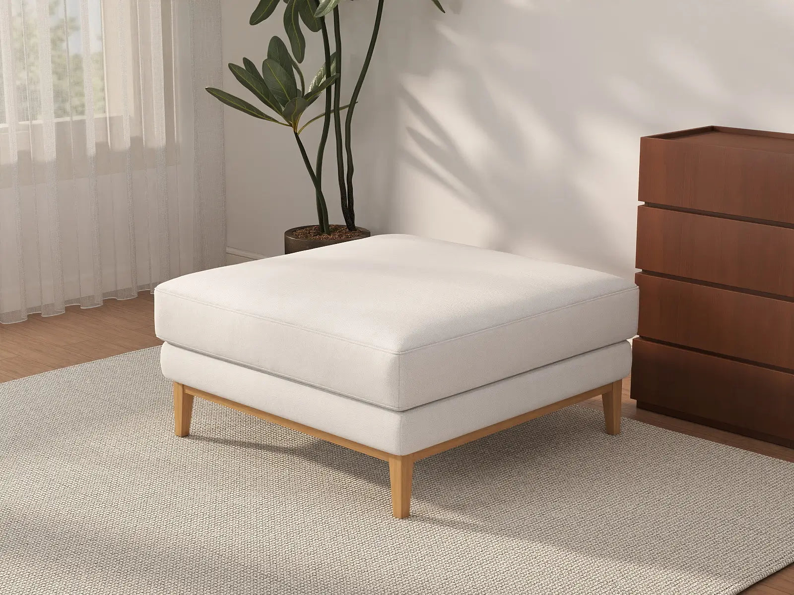 Deluxe Cloud White Ottoman | 1-Piece (Includes 1 Ottoman), Linen Look Poly Fabric, Easy To Clean
