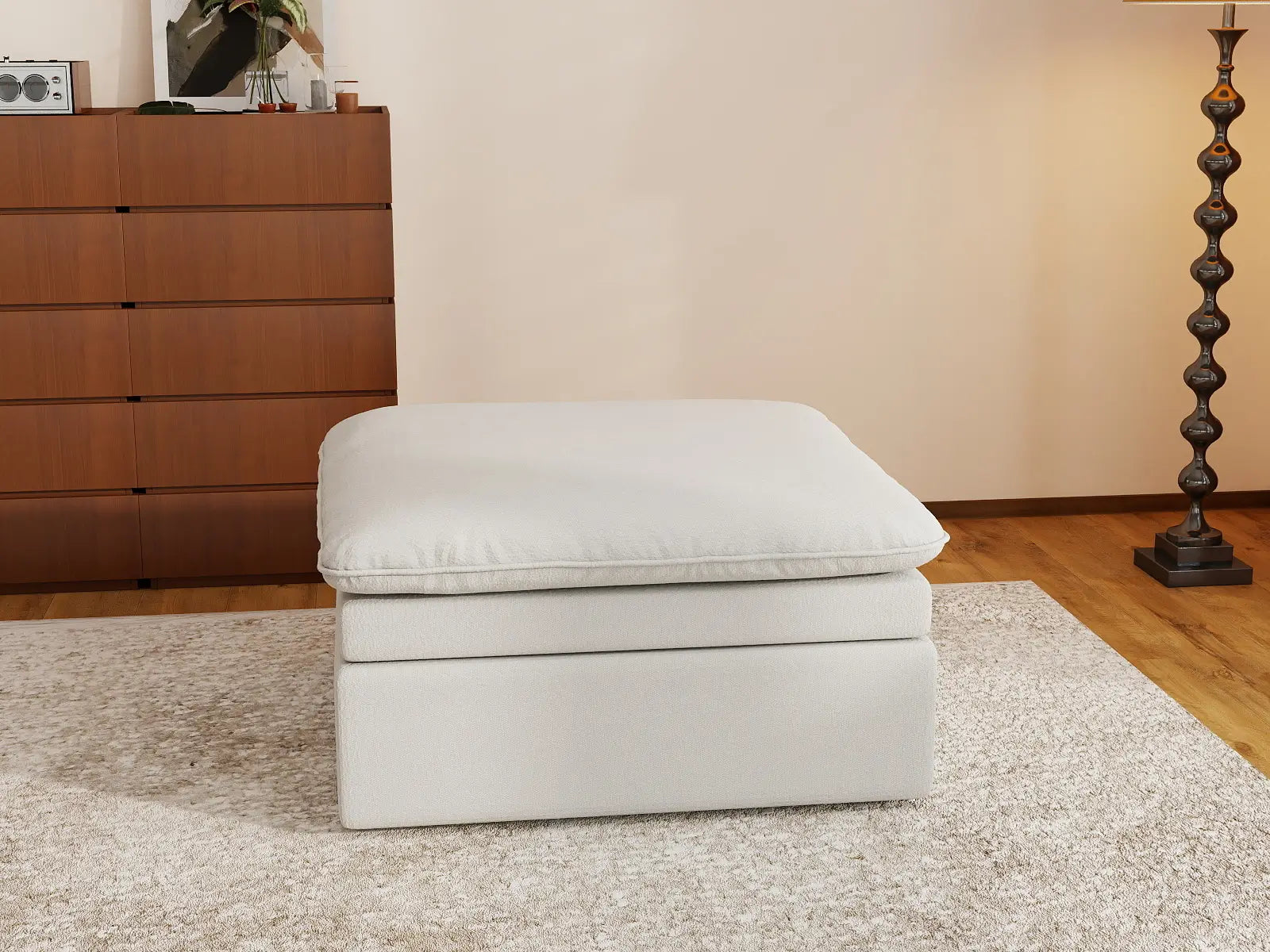 Deluxe Cloud White Ottoman | 1-Piece (Includes 1 Ottoman), Linen Look Poly Fabric, Easy To Clean