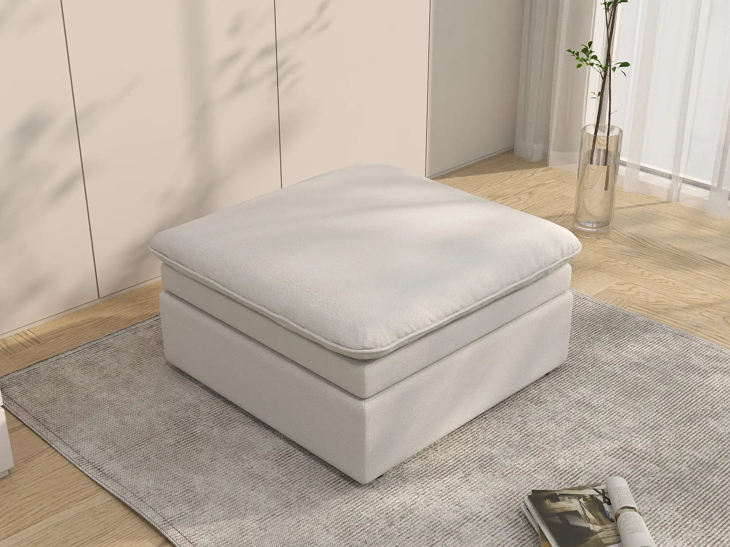 Deluxe Cloud White Ottoman | 1-Piece (Includes 1 Ottoman), Linen Look Poly Fabric, Easy To Clean