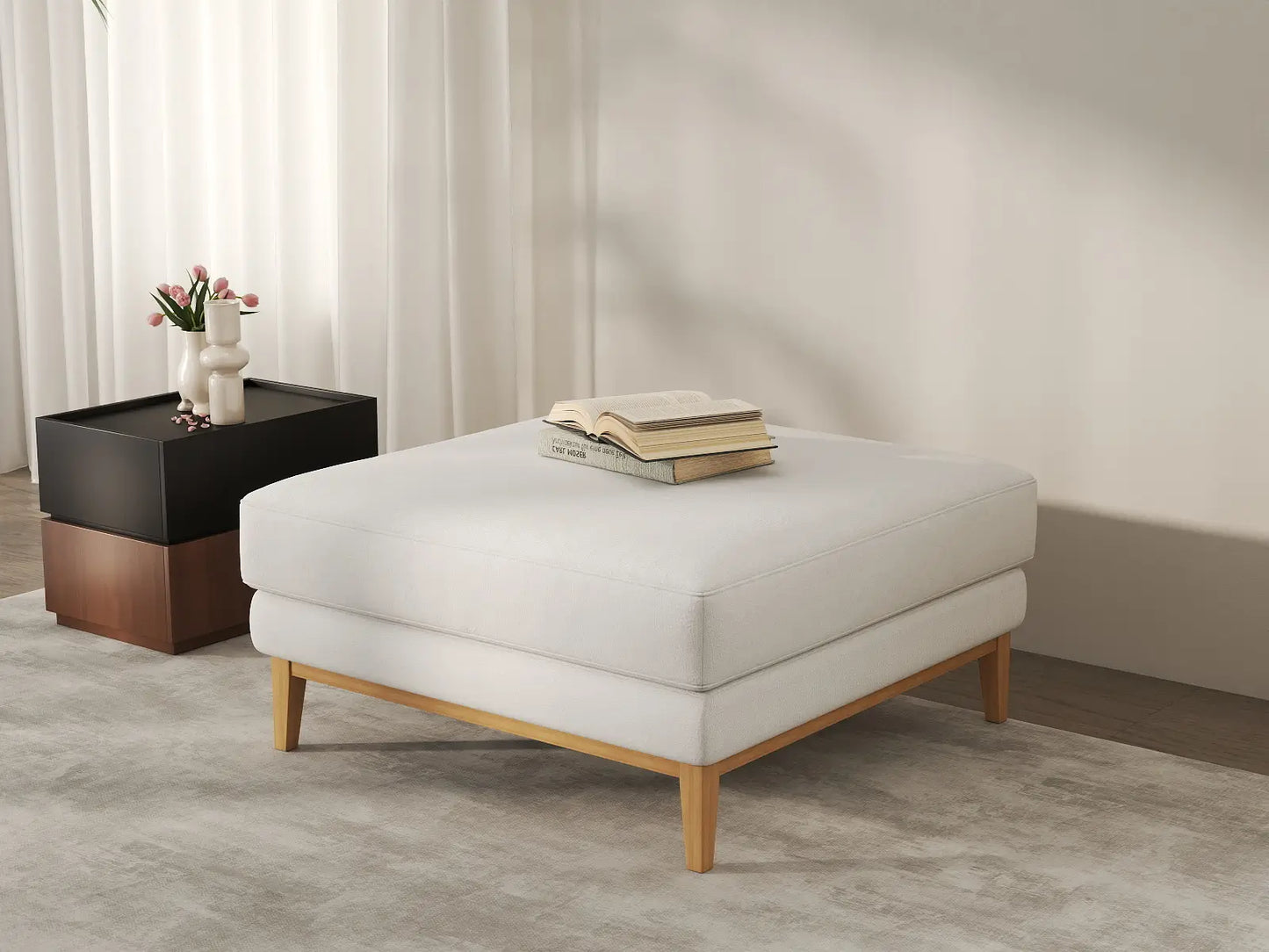 Deluxe Cloud White Ottoman | 1-Piece (Includes 1 Ottoman), Linen Look Poly Fabric, Easy To Clean