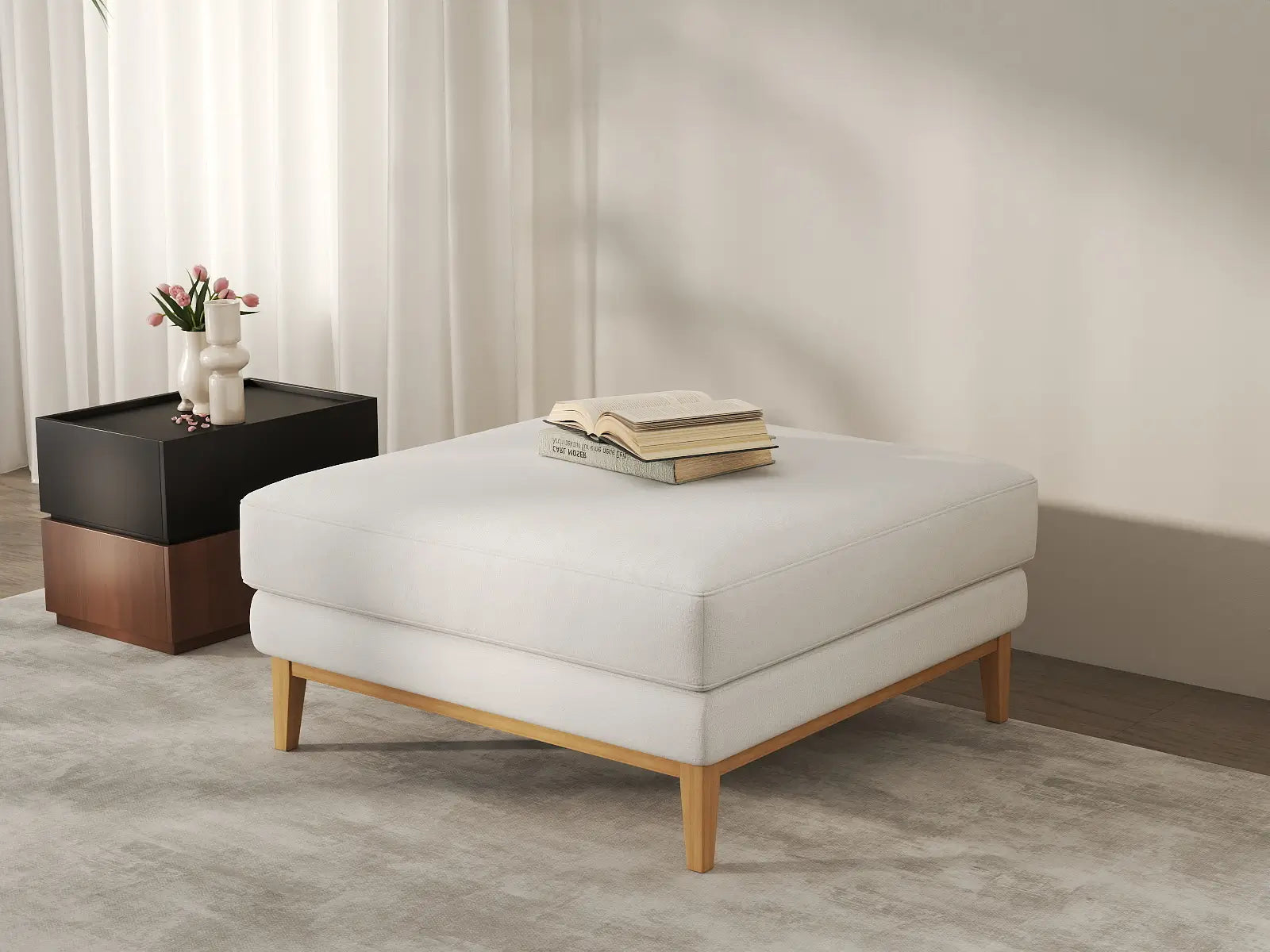 Deluxe Cloud White Ottoman | 1-Piece (Includes 1 Ottoman), Linen Look Poly Fabric, Easy To Clean