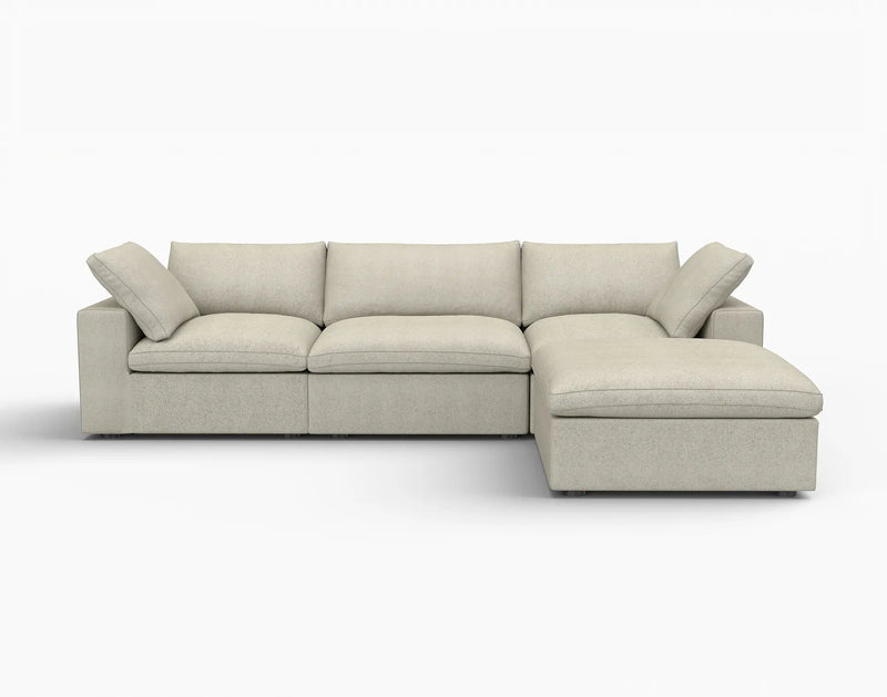 Deluxe Premium Cloud Sectional Sofas | 4-Piece Cotton and Linen Khaki L-Shaped Sectionals 120" Cloud-Like Comfort 3-seater