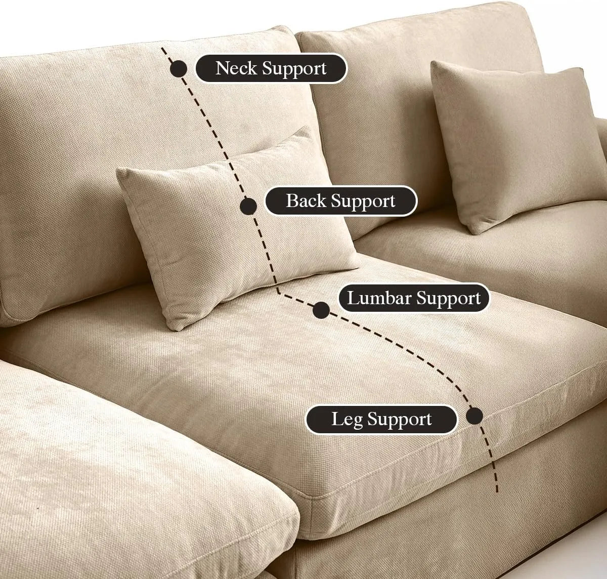 Deluxe Slope Cloud Sectional Sofas | 1-Piece Linen Khaki Single Sofa 1-Seater