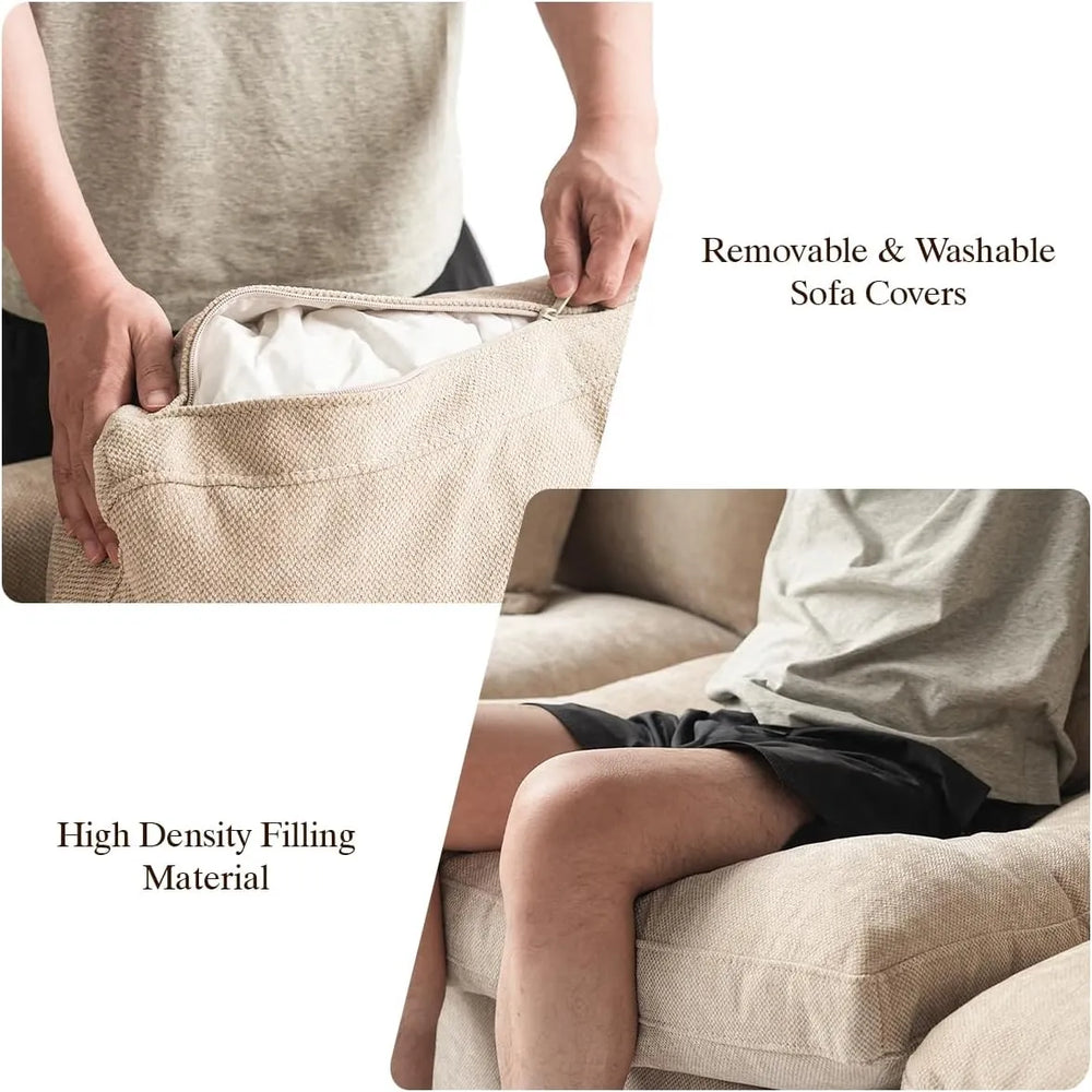 Deluxe Slope Cloud Sectional Sofas | 1-Piece Linen Khaki Single Sofa 1-Seater