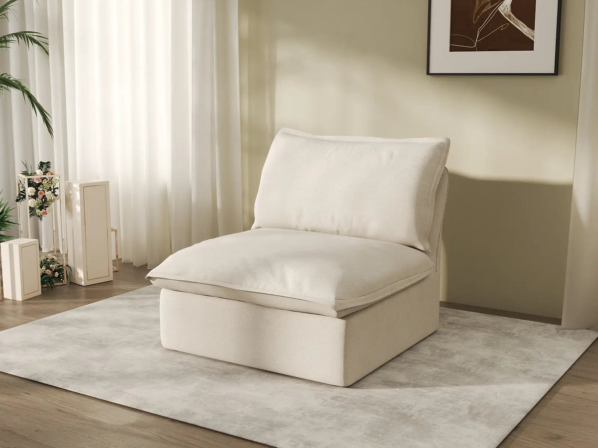 Deluxe Cloud 1-Seater Beige Washable Single Sofa | 1-Piece, Linen and Cotton Fabric, Modular Design