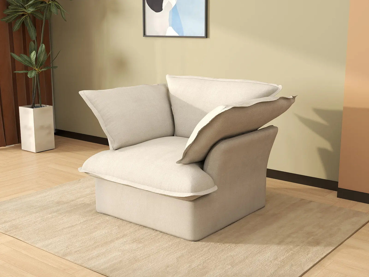 Deluxe Cloud 1-Seater Beige Washable Single Sofa | 1-Piece, Linen and Cotton Fabric, Modular Design